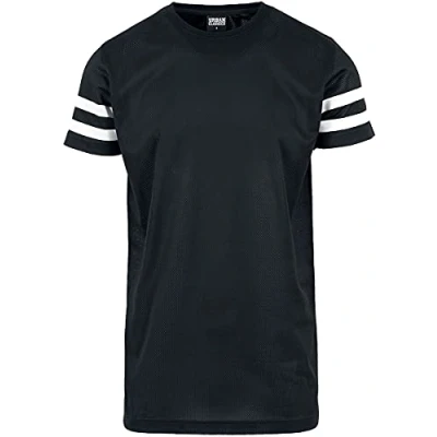 Image of Urban Classics Men&#039;s Stripe Mesh Tee T Shirt, Multicoloured (Blk/Wht 50), M