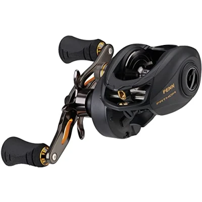 Image of PENN Fathom Low Profile Reel, Fishing Baitcast Reels, Sea Inshore Fishing, Saltwater Reel for Jigging, Jig, Bait and Lure Unisex, Black Gold, 300 Right Hand