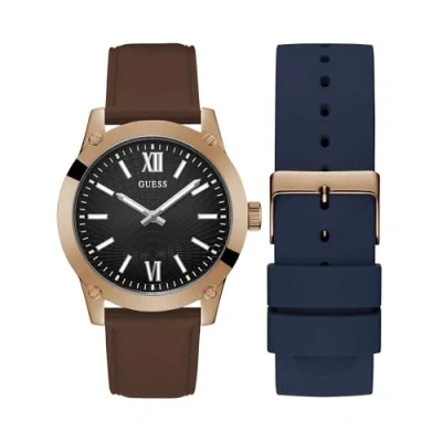 Image of Guess Crescent GIFT SET Watch, Men&#039;s, Size: One Size, Blue gradient/rose gold tone