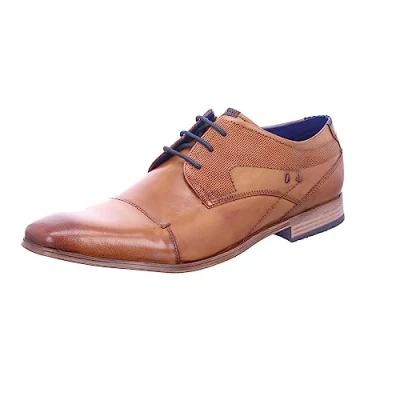 Image of bugatti Men&#039;s Business Leather Derby Shoes with Horizontal Cap and Elegant Lines Design, Cognac, 9.5 UK
