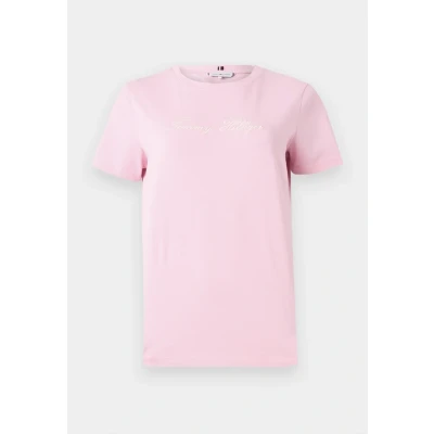 Image of Tommy Hilfiger Script Print Tshirt, Women&#039;s, Size: XXS, Classic pink