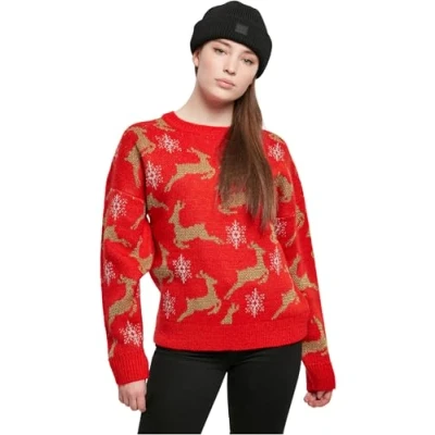 Image of Urban Classics Oversized Christmas Jumper, Women&#039;s, Size: Large, Red/gold