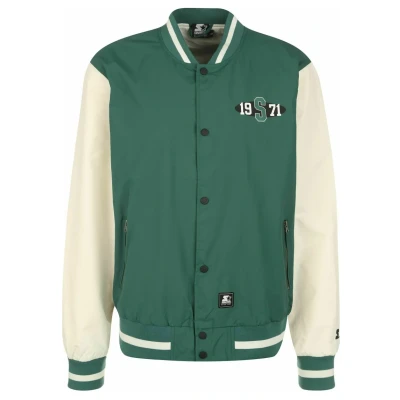 Image of Starter College Bomber Jacket, Men&#039;s, Size: Medium, Darkfreshgreen palewhite
