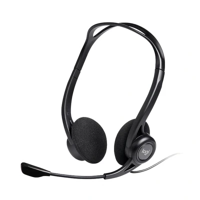 Image of Logitech 960 Wired Headset, Stereo Headphones with Noise Cancelling Microphone, USB, Lightweight, In Line Controls, PC/Mac/Laptop Black, Pack of 1