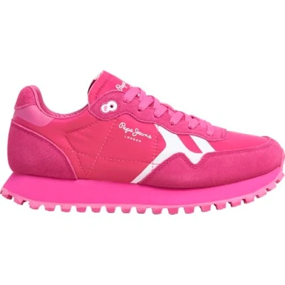 Image of Pepe Jeans BRIT ON BOLD Trainers, Women&#039;s, Size: 4, Fuchsia Leather and textile