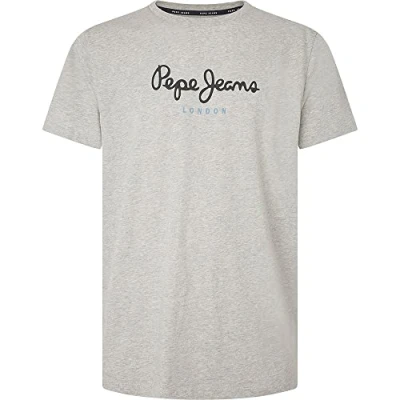 Image of Pepe Jeans Men&#039;s Eggo T Shirt Regular Fit Short Sleeve Blue, Grey (Light Marl), S
