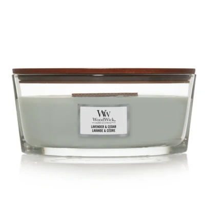 Image of WoodWick Scented Candle Ellipse Lavender &amp; Cedar 9 cm / 19 in Glass Wooden Wick