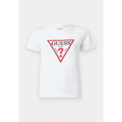 Image of Guess Jeans SLIM Iconic Print Tshirt, Women&#039;s, Size: Large, Pure white