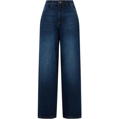 Image of Urban Classics Women&#039;s Jeans Tapered Baggy Jeans, Casual for Women, Loose Fit, Wide Leg, Boyfriend New Dark Blue Washed, 31
