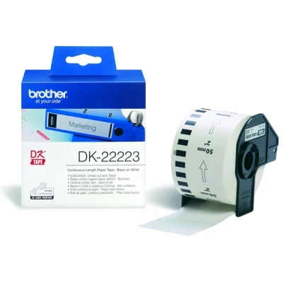 Image of Brother DK 22223 50 mm x 30.48 m (W L) Label Roll, Continuous Length Paper, Genuine Supplies, Black on White