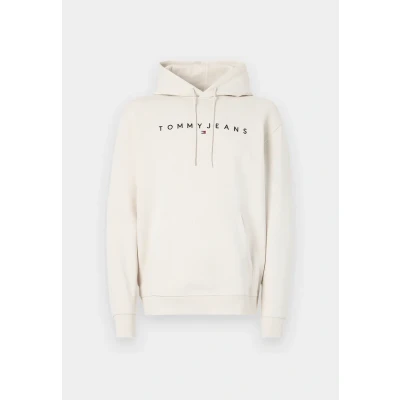 Image of Tommy Jeans Linear LOGO Hoodie Sweatshirt, Men&#039;s, Size: 40, Desert sand dune