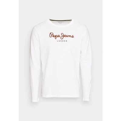 Image of Pepe Jeans Men&#039;s Eggo T Shirt Slim Fit Long Sleeve Blue, White (White), XS