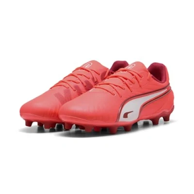Image of Puma KING Match FG/AG Unisx Moulded stud football boots for kids, Size: 3.5, Glowing red/white/red fire Imitation leather/ textile