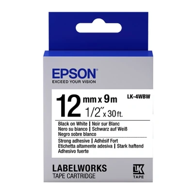 Image of Epson LK 4WBW (12mm x 9m) Black/White Strong Adhesive Label Cartridge for LabelWorks Makers