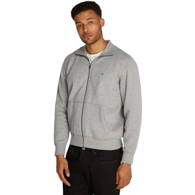 Image of Tommy Hilfiger Essential Stand Collar Zipup sweatshirt, Men&#039;s, Size: Small, Medium grey heather