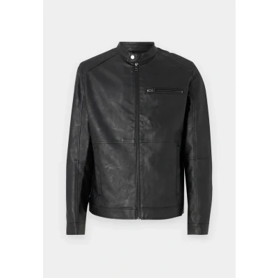 Image of Jack &amp; Jones Jjedylan Biker Jacket Faux leather jacket, Men&#039;s, Size: Small, Schwarz