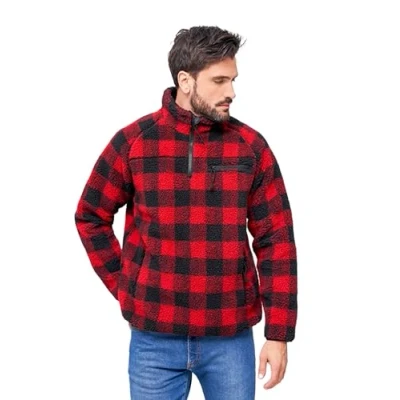 Image of Brandit Men&#039;s Teddyfleece Troyer Pullover Sweater, Red/Black, M