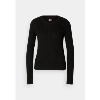 Image of Tommy Jeans Cable Essential Sweater Jumper, Women&#039;s, Size: XL, Black
