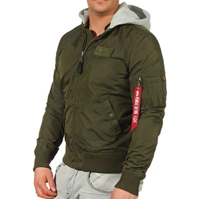 Image of Alpha Industries MA1 TT HOOD Bomber Jacket, Men&#039;s, Size: Small, Dark green