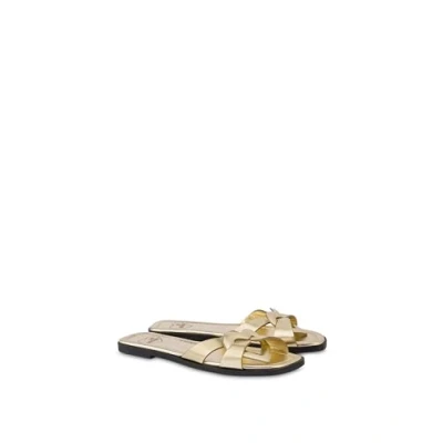 Image of Love Moschino Filled Heart Mules, Women&#039;s, Size: 5, Platino Calfskin
