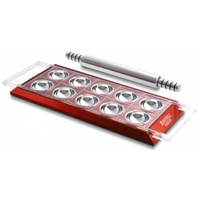 Image of Marcato Ravioli Maker with Dough Roller Red 10 Compartments