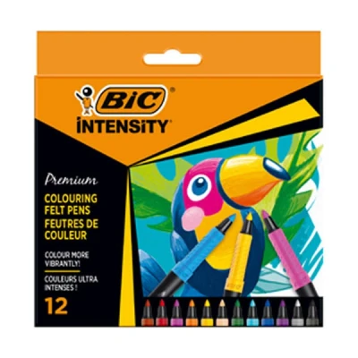 Image of Bic Intensity Premium Felt Tip Pens for Adults and Children in 12 Colours with Comfortable Rubber Handle Sturdy Tip, 977891