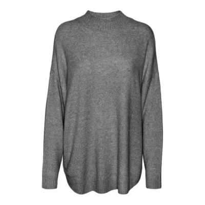 Image of VERO MODA Women&#039;s Vmplaza Ls Highnck Long Pullover Ga Noos Knitted Jumper, Medium Grey Melange, L