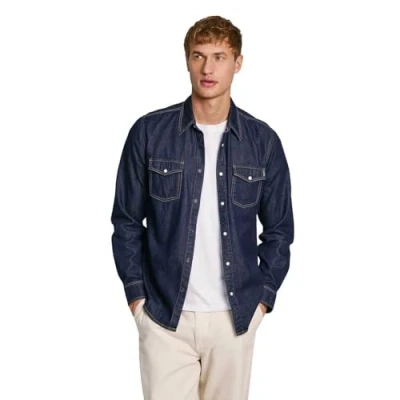 Image of Pepe Jeans Men&#039;s Regular Shirt, Blue (Denim bc3), XL