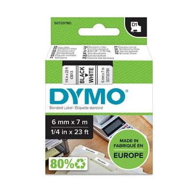 Image of DYMO Authentic D1 Labels Black Print on White Tape 6 mm x 7 m Self Adhesive for LabelManager Label Makers Made in Europe