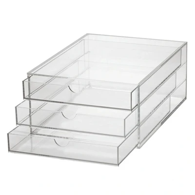 Image of MAUL A4 Acrylic Drawer Box, Desk Organiser with 3 Compartments for Storing Paper, Bill, Documents, Space saving, Stackable and Shelf, Transparent