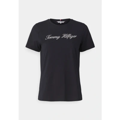 Image of Tommy Hilfiger Script Regular Print Tshirt, Women&#039;s, Size: XXS, Desert sky