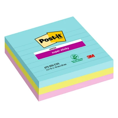Image of Post it Super Sticky Large Notes, Cosmic Collection, Lined, 101 mm x mm, 90 Sheets/Pad, 3 Pads Self stick Notes For Note Taking, To Do Lists &amp; Reminders