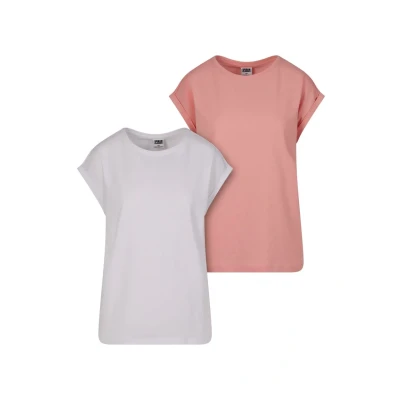 Image of Urban Classics Extended Shoulder 2PACK Basic Tshirt, Women&#039;s, Size: XS, Lemonadepink white