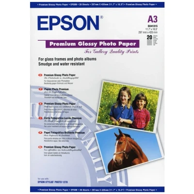 Image of Epson 2357125 Premium Glossy Photo Paper, A3, 297 x 420mm, 255 g/m2, 20 Sheets, White