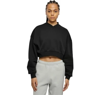 Image of Urban Classics Cropped Vneck Sweatshirt, Women&#039;s, Size: 3XL, Black