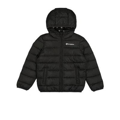 Image of Champion Script SHOP Hooded Contrast Small LOGO Unisex Winter jacket for kids, Size: 3 4y, Black