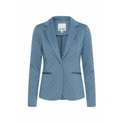 Image of ICHI Ihkate Blazer, Women&#039;s, Size: Large, Blue mirage flock dot