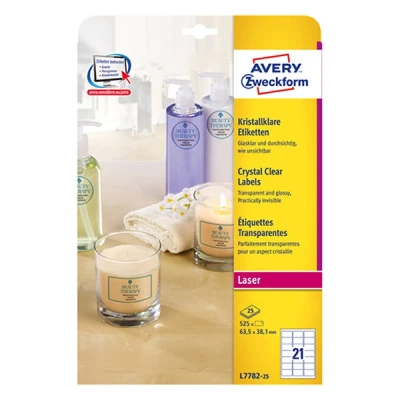 Image of Avery Zweckform L7782 25 Crystal Clear Labels 63.5 x 38.1 mm