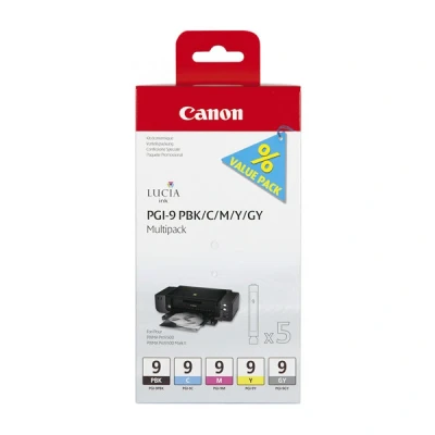 Image of Canon PGI 9 PBK/C/M/Y/GY ink cartridge 5 pack (original Canon)