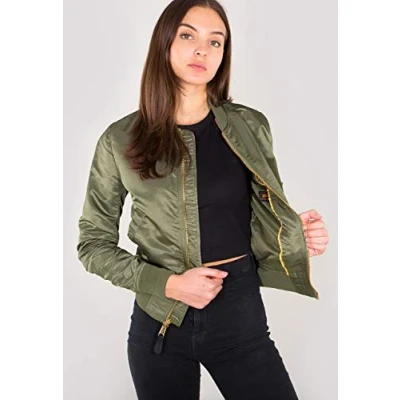 Image of Alpha Industries Bomber Jacket, Women&#039;s, Size: Medium, Sage green/gold