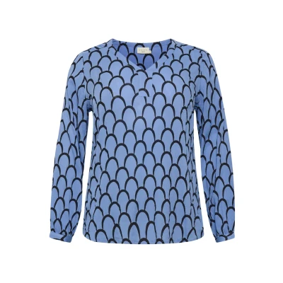 Image of Kaffe Curve Kerry AMI Blouse, Women&#039;s, Size: 24, Blue black graphic print