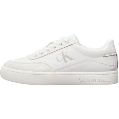Image of Calvin Klein Jeans Classic Cupsole Trainers, Women&#039;s, Size: 7, Bright white/creamy white leather and imitation