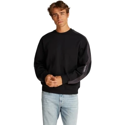 Image of Calvin Klein Jeans LOGO TAPE CREW NECK Sweatshirt, Men&#039;s, Size: XS, Black