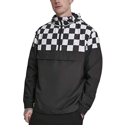 Image of Urban Classics Check PULL OVER Jacket Windbreaker, Men&#039;s, Size: Medium, Black/chess