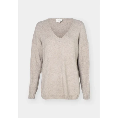 Image of ONLY Carmakoma Carcamilla Vneck Jumper, Women&#039;s, Size: S 14/16, Pumice stone melange