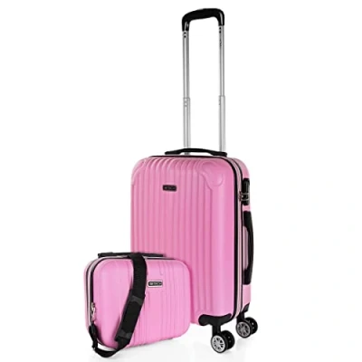 Image of ITACA Set Cabin suitcase and Beauty Case. ABS. Hand luggage. Rigid light. Telescopic handle, 2 handles 4 wheels. Combination padlock, Pink