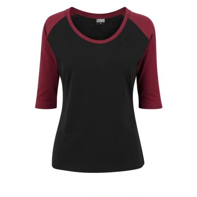 Image of Urban Classics Ladies 3/4 Contrast Raglan TEE Print Tshirt, Women&#039;s, Size: Small, Black/burgundy