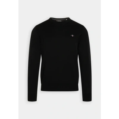 Image of GANT Mens Cotton C Neck Bordeaux Mela Jumper, Black 005, S