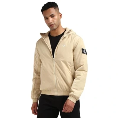 Image of Calvin Klein Jeans Padded Hooded Harrington Light jacket, Men&#039;s, Size: Small, Pale khaki