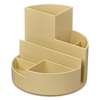 Image of Maul Desk Organiser Round Box Diameter 14 x 12.5 cm with 6 Compartments Pen Holder for Pens, Markers and Scissors Office Sahara